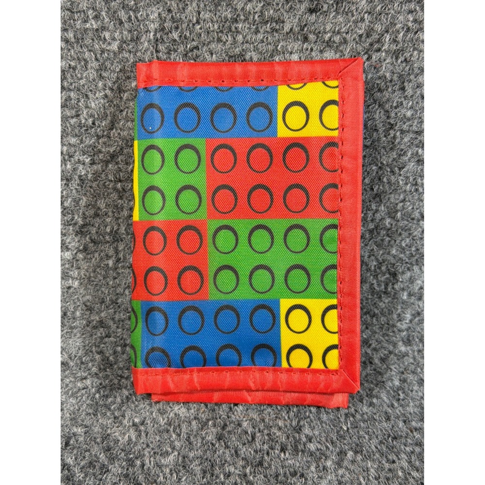Vintage Style Building Block Pattern Nylon Trifold Wallet Primary Colors Retro